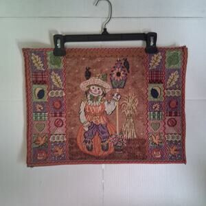 Scarecrow Fall Tapestry 18x13 4 Placemats Pumpkins Birdhouses Table Decor
